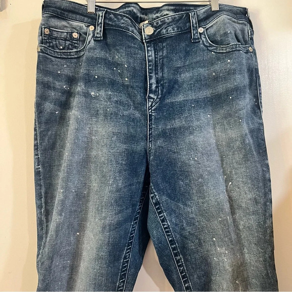 True Religion Curvy Plus Size Jeans Stretchy Splatter Dark Blue 42 3XL 22 - Picture 3 of 13
